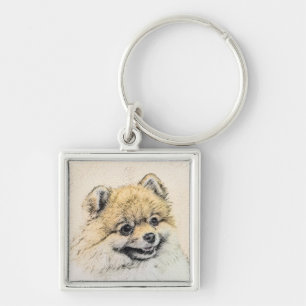 Pomeranian (Orange) Painting - Original Dog Art Key Ring