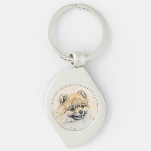 Pomeranian (Orange) Painting - Original Dog Art Key Ring