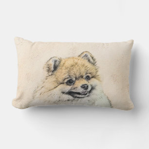 Pomeranian (Orange) Painting - Original Dog Art Lumbar Cushion