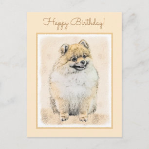 Pomeranian (Orange) Painting - Original Dog Art Postcard