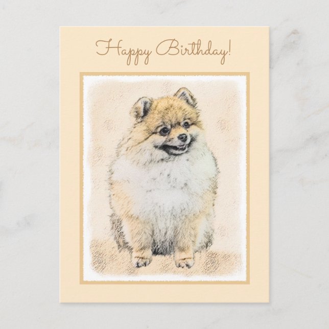 Pomeranian (Orange) Painting - Original Dog Art Postcard (Front)