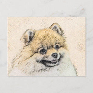 Pomeranian (Orange) Painting - Original Dog Art Postcard