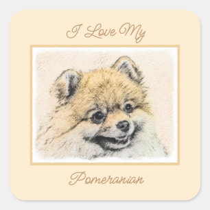 Pomeranian (Orange) Painting - Original Dog Art Sq Square Sticker