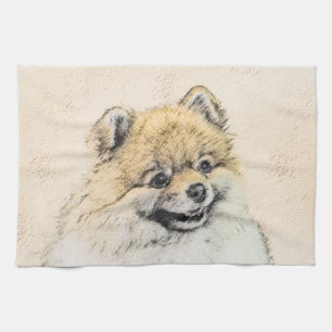 Pomeranian (Orange) Painting - Original Dog Art Tea Towel