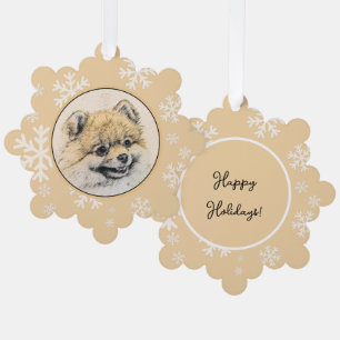 Pomeranian (Orange) Painting - Original Dog Art Tree Decoration Card
