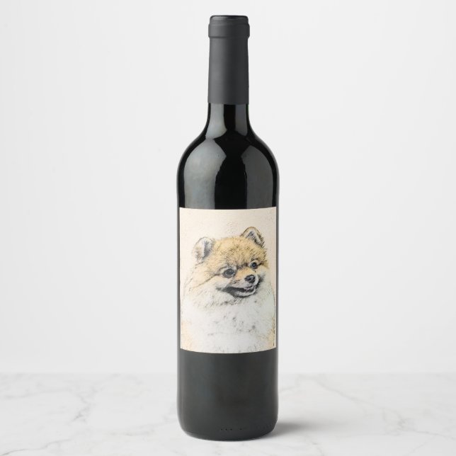 Pomeranian (Orange) Painting - Original Dog Art Wine Label (Front)
