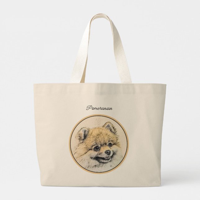 Pomeranian Painting Orange Pom Original Dog Art Large Tote Bag (Back)