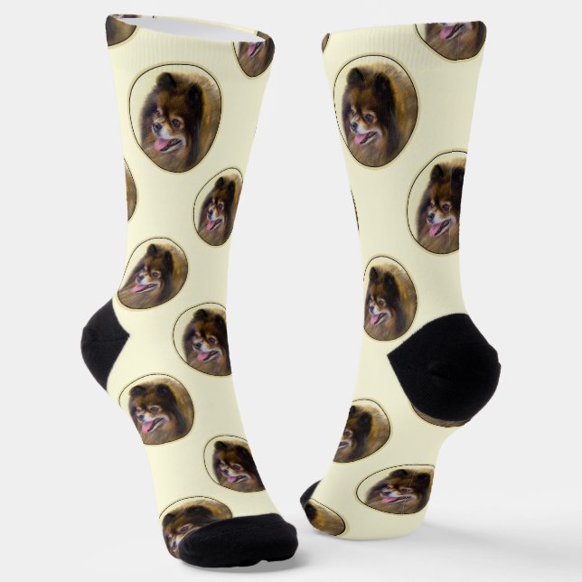 Pomeranian Painting Orange Sable Original Dog Art Socks (Angled)