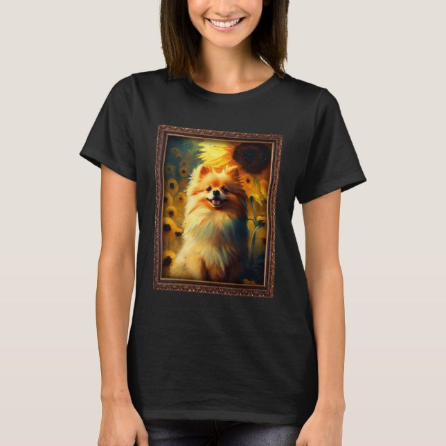 Pomeranian Painting Sunflower Flower Mom Women Flo T-Shirt (Front)