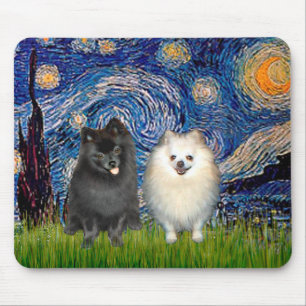 Pomeranian Pair (B+W)-Starry Night Mouse Mat