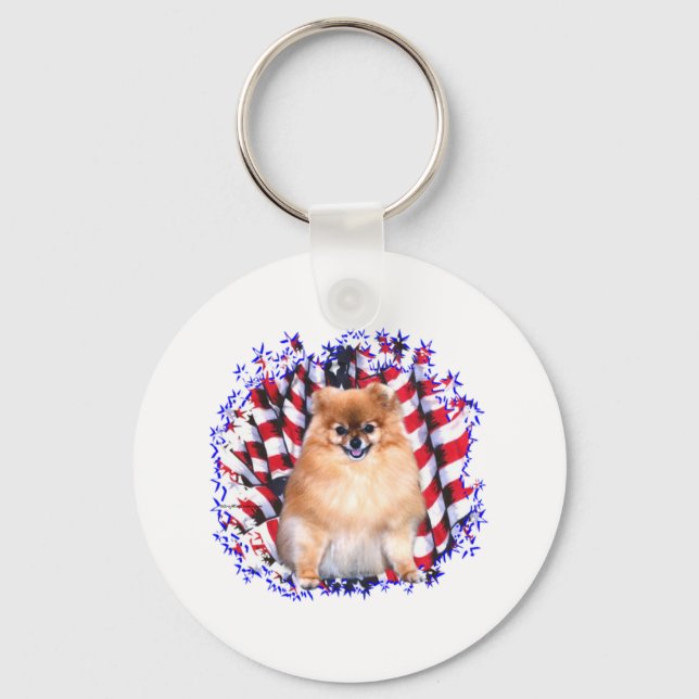 Pomeranian Patriot Key Ring (Front)