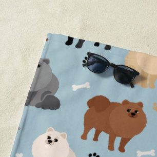 Pomeranian Paw-prints and Dog Bones Beach Towel
