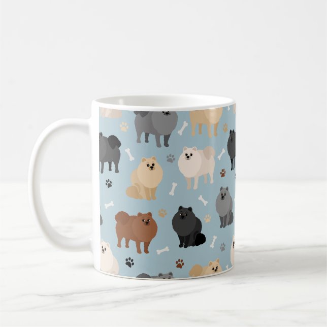 Pomeranian Paw-prints and Dog Bones Coffee Mug (Left)