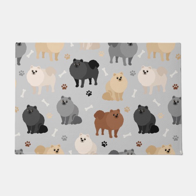 Pomeranian Paw-prints and Dog Bones Doormat (Front)