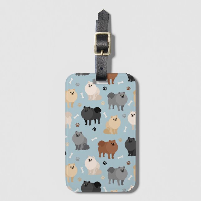 Pomeranian Paw-prints and Dog Bones Luggage Tag (Front Vertical)