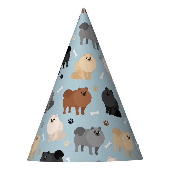 Pomeranian Paw-prints and Dog Bones Party Hat (Front)
