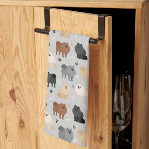 Pomeranian Paw-prints and Dog Bones Tea Towel