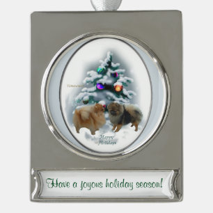 Pomeranian Personalised Christmas Silver Plated Banner Ornament