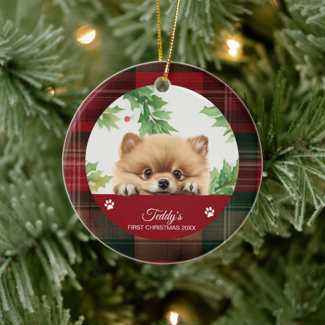 Pomeranian Personalised First Christmas Ceramic Tree Decoration (Tree)