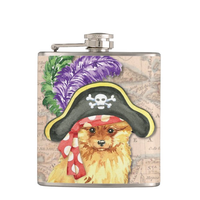 Pomeranian Pirate Hip Flask (Front)