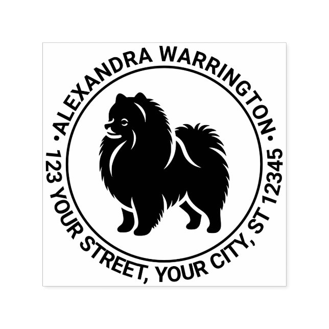 Pomeranian Pom Dog Standing Silh Name Ret Address Self-inking Stamp (Design)