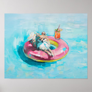 Pomeranian Pool Float Art Print: Summer Dog  Poster
