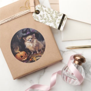 Pomeranian Pumpkins Halloween Scary  Classic Round Sticker