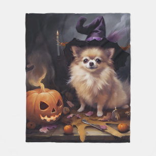 Pomeranian Pumpkins Halloween Scary Fleece Blanket