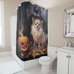 Pomeranian Pumpkins Halloween Scary  Shower Curtain