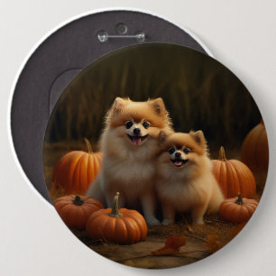 Pomeranian Puppy Autumn Delight Pumpkin 6 Cm Round Badge