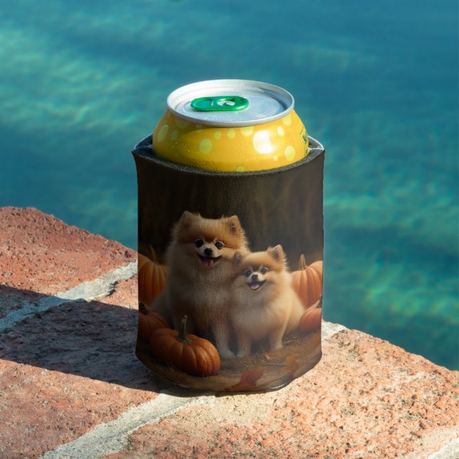 Pomeranian Puppy Autumn Delight Pumpkin Can Cooler (In Situ Pool)