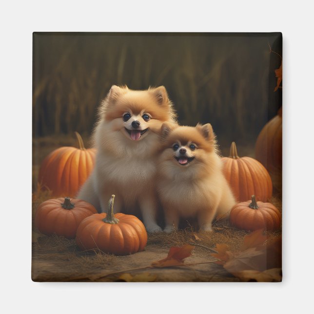Pomeranian Puppy Autumn Delight Pumpkin Magnet (Front)