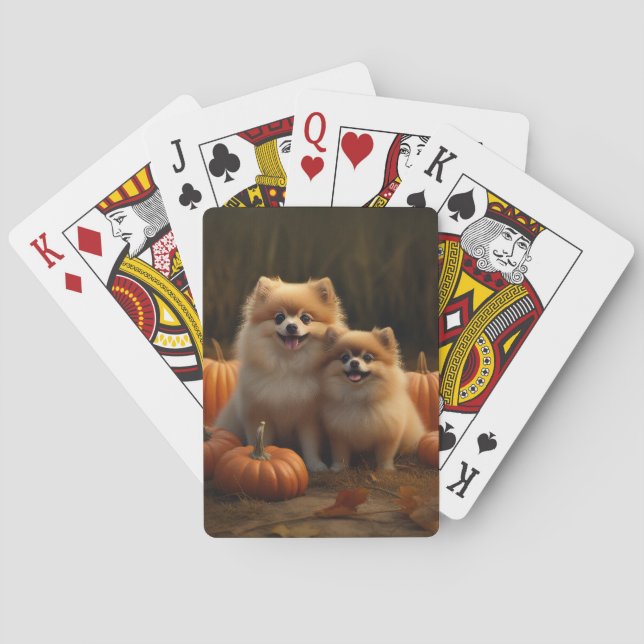 Pomeranian Puppy Autumn Delight Pumpkin Playing Cards (Back)