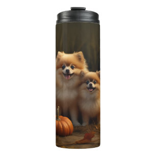 Pomeranian Puppy Autumn Delight Pumpkin Thermal Tumbler