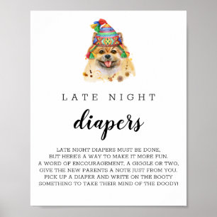 Pomeranian Puppy Dog Baby Shower Late Night Diaper Poster