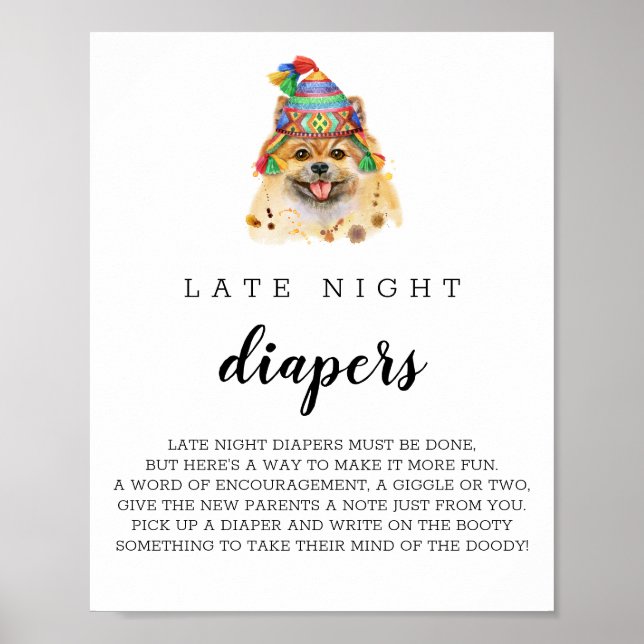Pomeranian Puppy Dog Baby Shower Late Night Diaper Poster (Front)