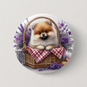 Pomeranian Puppy Dog Watercolor Wildflower Picnic 6 Cm Round Badge