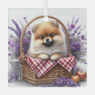 Pomeranian Puppy Dog Watercolor Wildflower Picnic Glass Tree Decoration