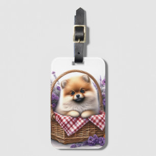 Pomeranian Puppy Dog Watercolor Wildflower Picnic Luggage Tag