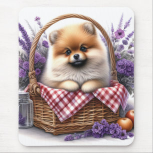 Pomeranian Puppy Dog Watercolor Wildflower Picnic Mouse Mat