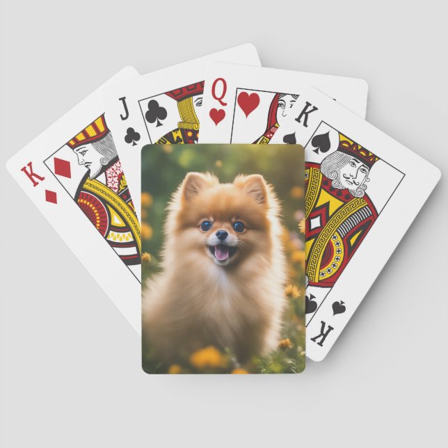 Pomeranian Puppy in Flower Field Playing Cards (Back)
