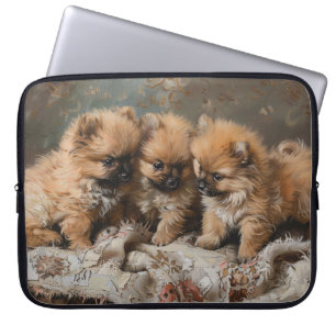 Pomeranian Puppy Trio Vintage Laptop Sleeve