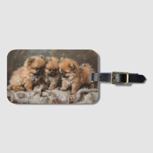 Pomeranian Puppy Trio Vintage Luggage Tag