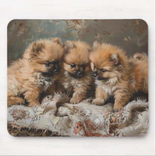 Pomeranian Puppy Trio Vintage Mouse Mat