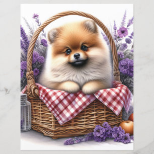 Pomeranian Puppy Watercolor Floral Scrapbook Paper