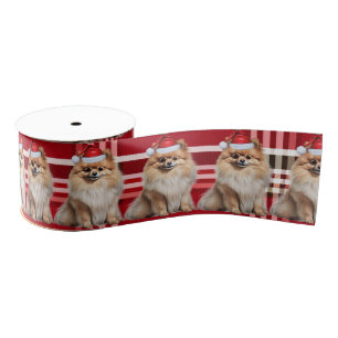 Pomeranian Red Holiday Plaid Funny Dog Christmas Grosgrain Ribbon