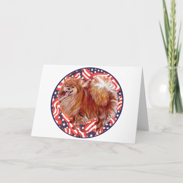 Pomeranian Red White & Blue Card (Front)