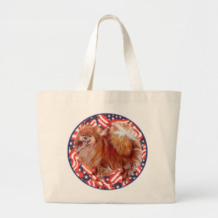 Pomeranian Red White & Blue Large Tote Bag