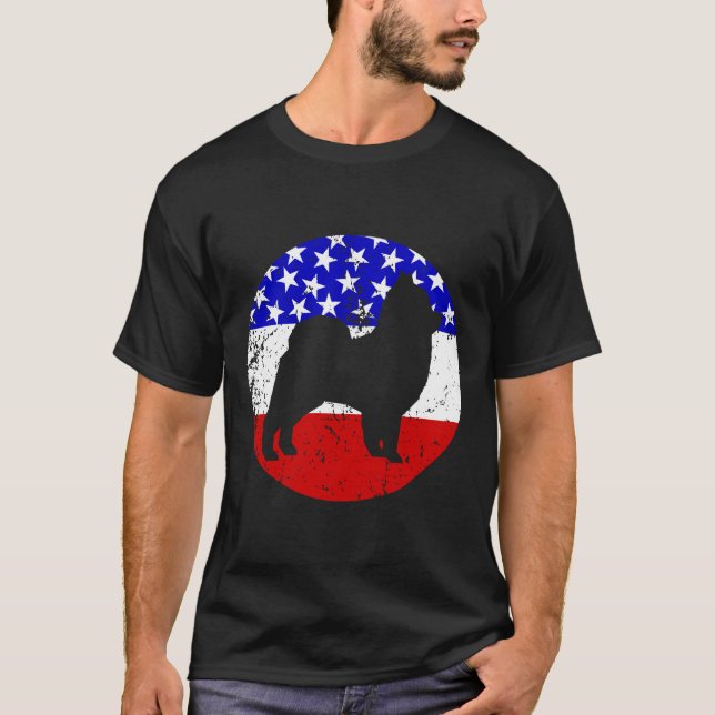 Pomeranian Retro  Dog American Flag T-Shirt (Front)