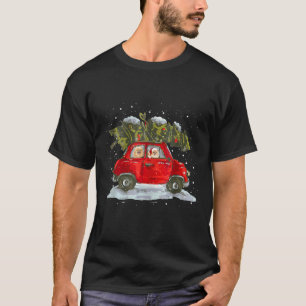 Pomeranian Riding Red Car Merry Christmas Dog Love T-Shirt